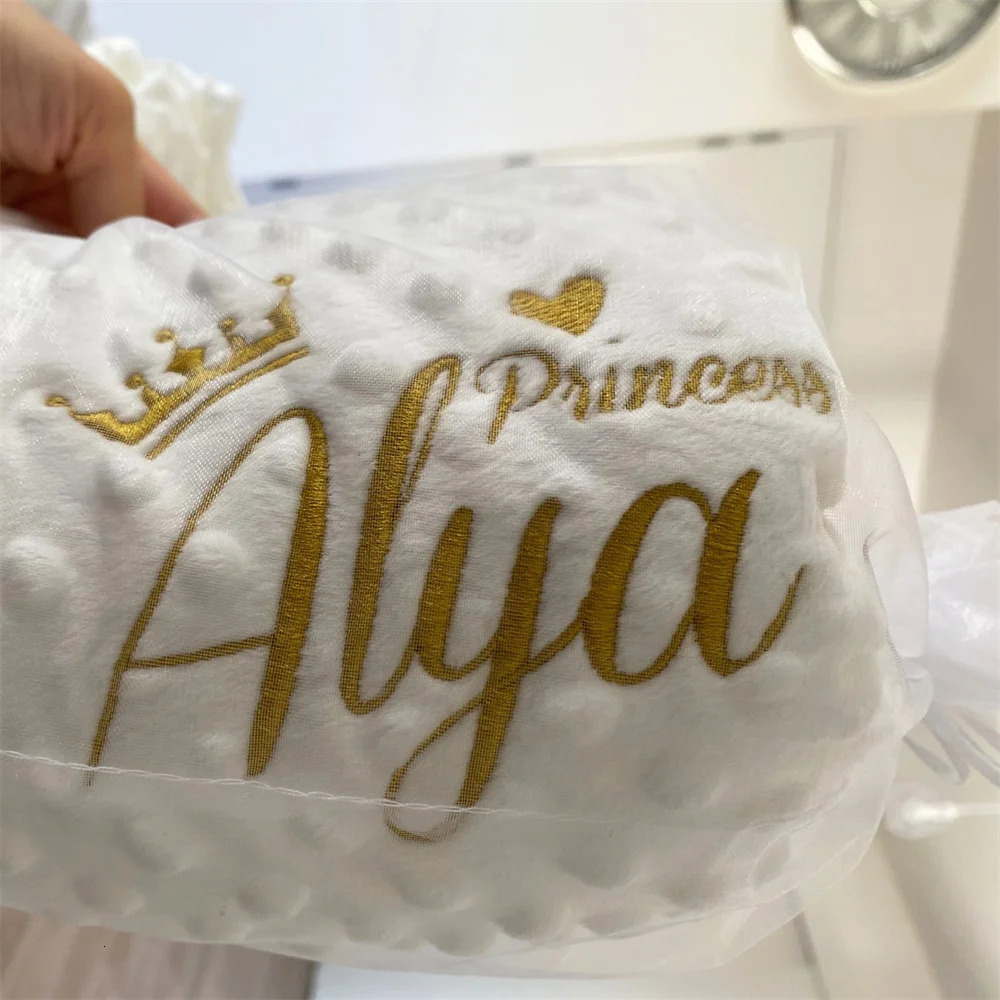 Name Personalised Bubbled Fleece Blanket DIY Custom Toddler Crib Bed Stroller Swaddle For born Birthday Gift Present 240703