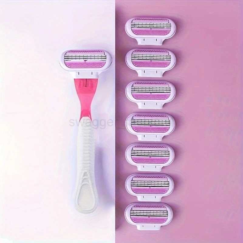 1 Holder+8 Blades 3-Layers Manual Razor For Women Reusable Blades ShavingSet Replaceable Blades Women Shaver With Lube StripB240709