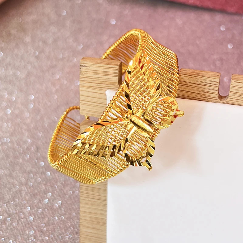 Dubai Golden Womens Bow Bracelet Gold Plated Indian African Hard Bracelet Charming Wedding Ethiopian Arabic Handicrafts 240710