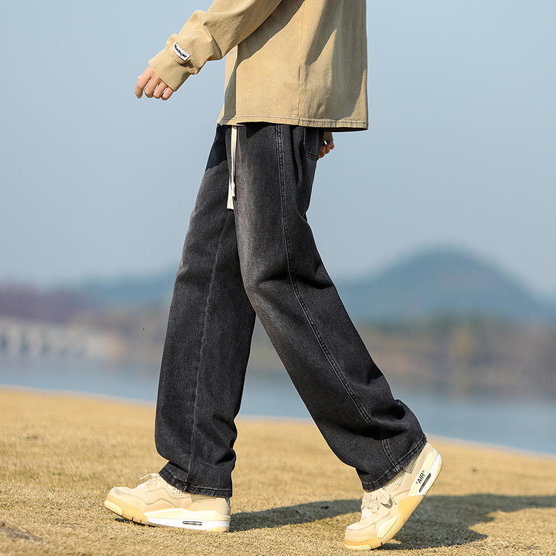2024 Summer New Trendy Brand Water Washed Elastic Waist Jeans for Men, Loose Straight and Versatile Casual Men's Pants