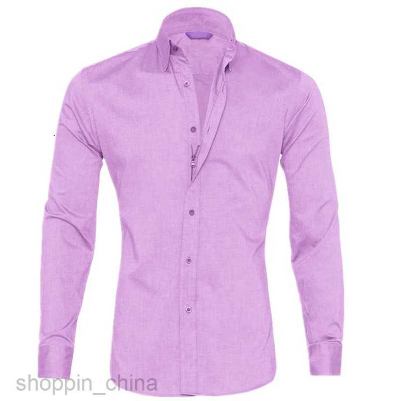 Mens Casual Shirts Men's zippered shirt hidden zipper fake button Oxford elastic cotton zipper lining tops