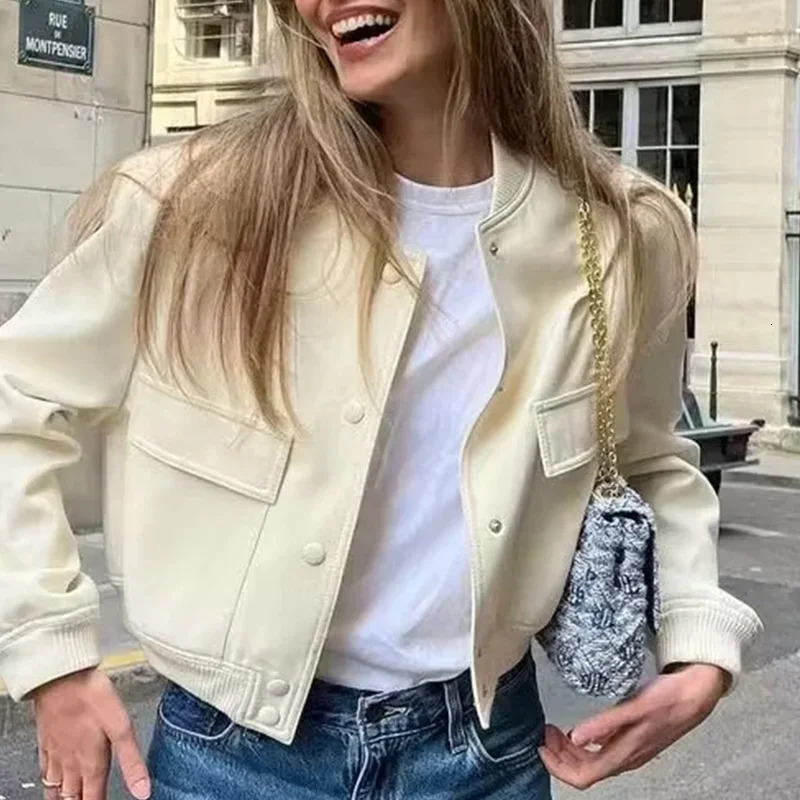 Womens Bomber Jackets Coat Crop Outwear Armygreen Long Sleeve With Pocket Solid azatrafins Woman Jacket Navy Blue 240715