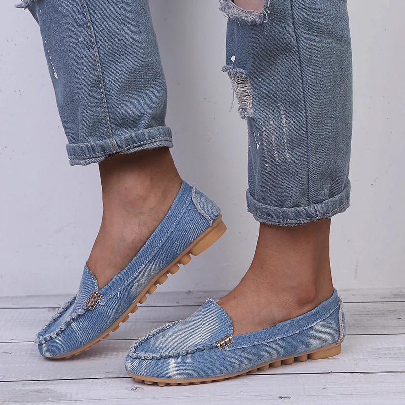Womens Casual Flat Shoes Spring and Autumn Flat Loafers Womens Shoes Fashion Non-slip Soft Round-toe Denim Flat Shoes 240708