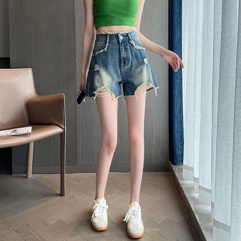 338 # Summer Burr Hole Korean shorts 2023 new trendy high waist slimming jeans for women