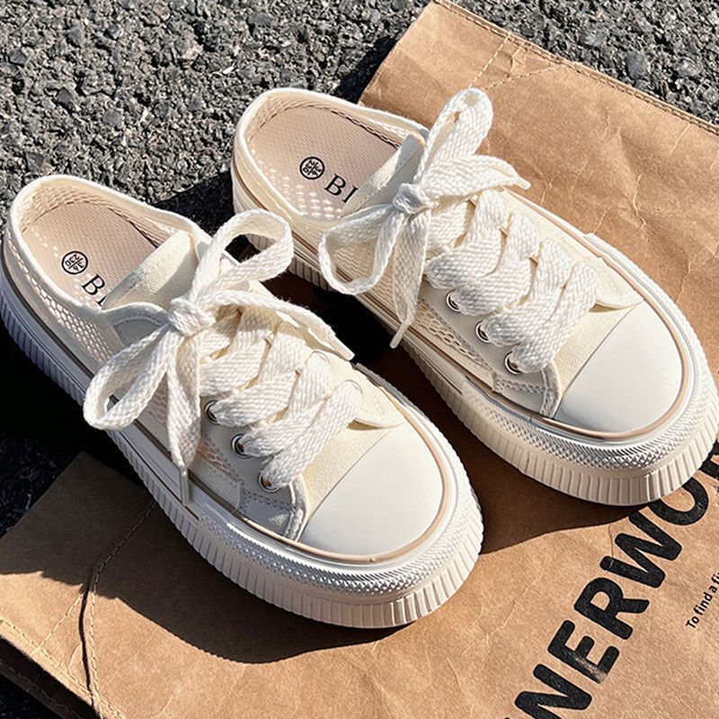 CCA-Limited Time Offer-Half Drag Summer Breathable Little White Woman 2023 One Pedal Canvas Shoes Niche Half Slippers XZ-2127