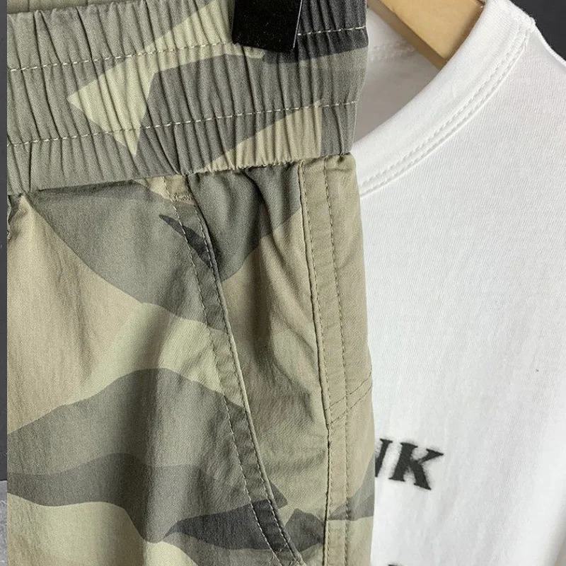 Summer High Street Y2K Printing Ankle Length Pants Man Fashion Elastic Waist Pockets Thin Style Street Motion Encil Pant 240717