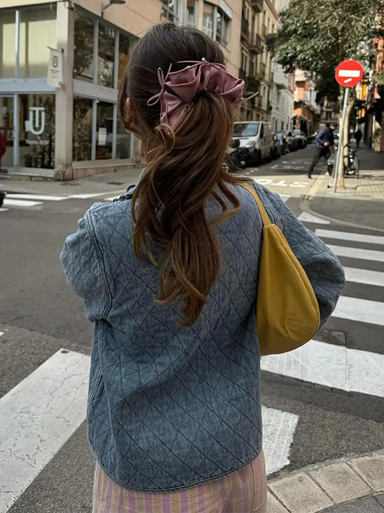 Fashion Blue Lace Up Jackets For Women Vintage Ruffle Laple Long Sleeve Pockets Coats Spring Female Commute Streetwear 240712