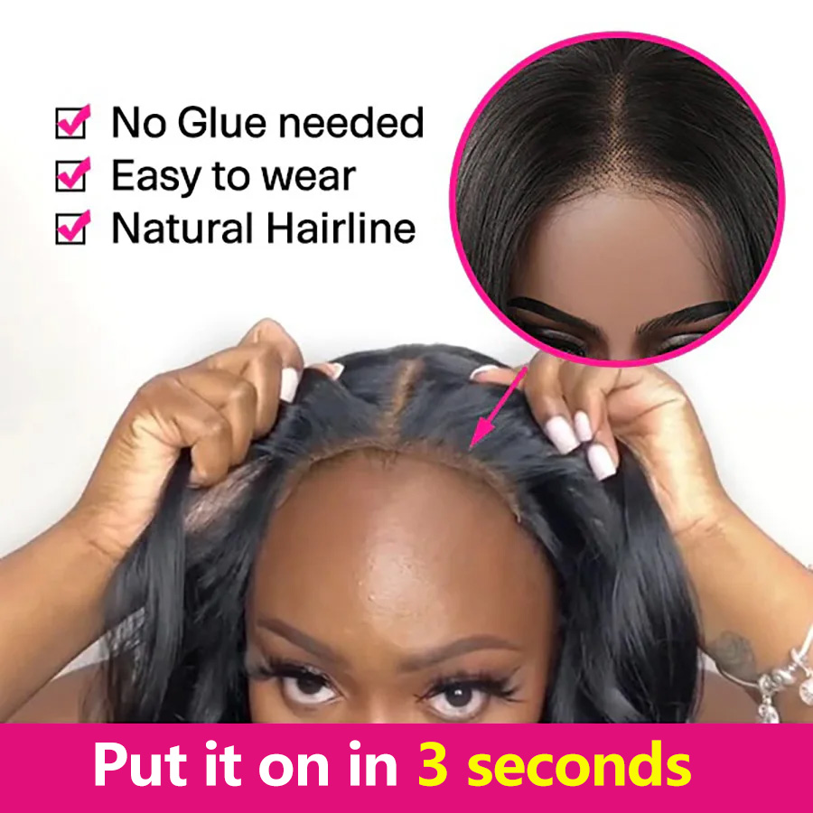 Glueless Wig Human Hair Ready To Wear and Go Preplucked 4x4 Body Wave Transparent Hair No Glue Pre Cut Hairline