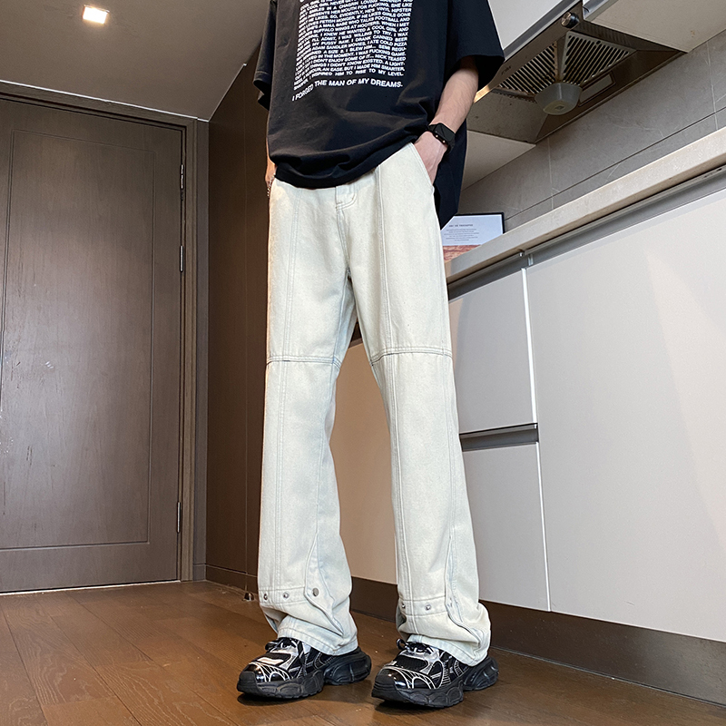 Solid color jeans for men in spring, summer, autumn, American fashion, slimming and slimming, straight leg length, slightly tapered long pants