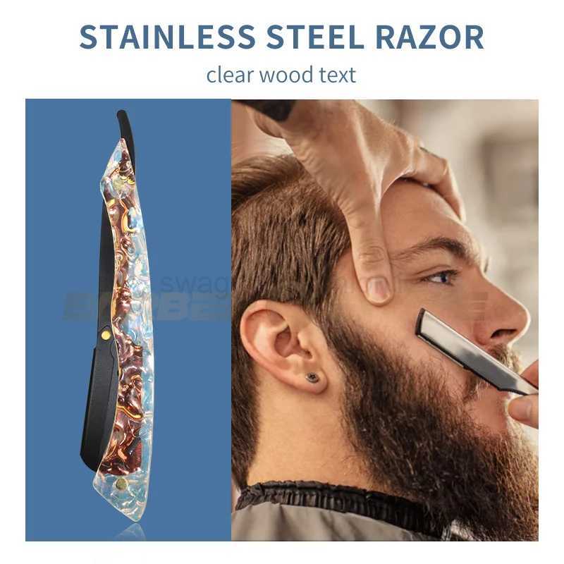 Professional Mens Colorful Handle Straight Edge Barber Razor Holder Broken Hair Shaving Tools Folding Knife Facial Beard ShaverB240709