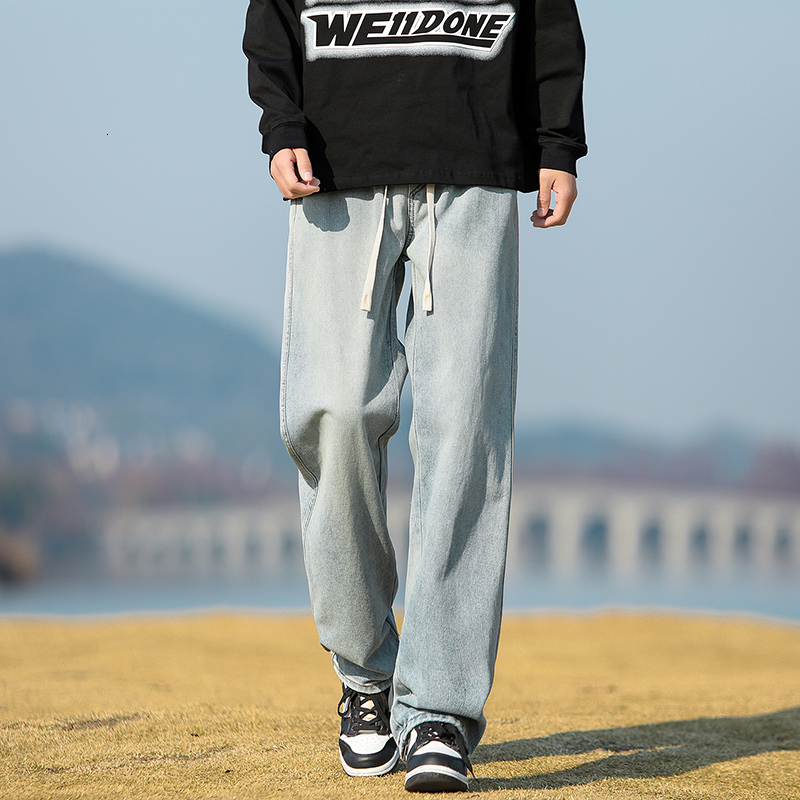 2024 Summer New Trendy Brand Water Washed Elastic Waist Jeans for Men, Loose Straight and Versatile Casual Men's Pants