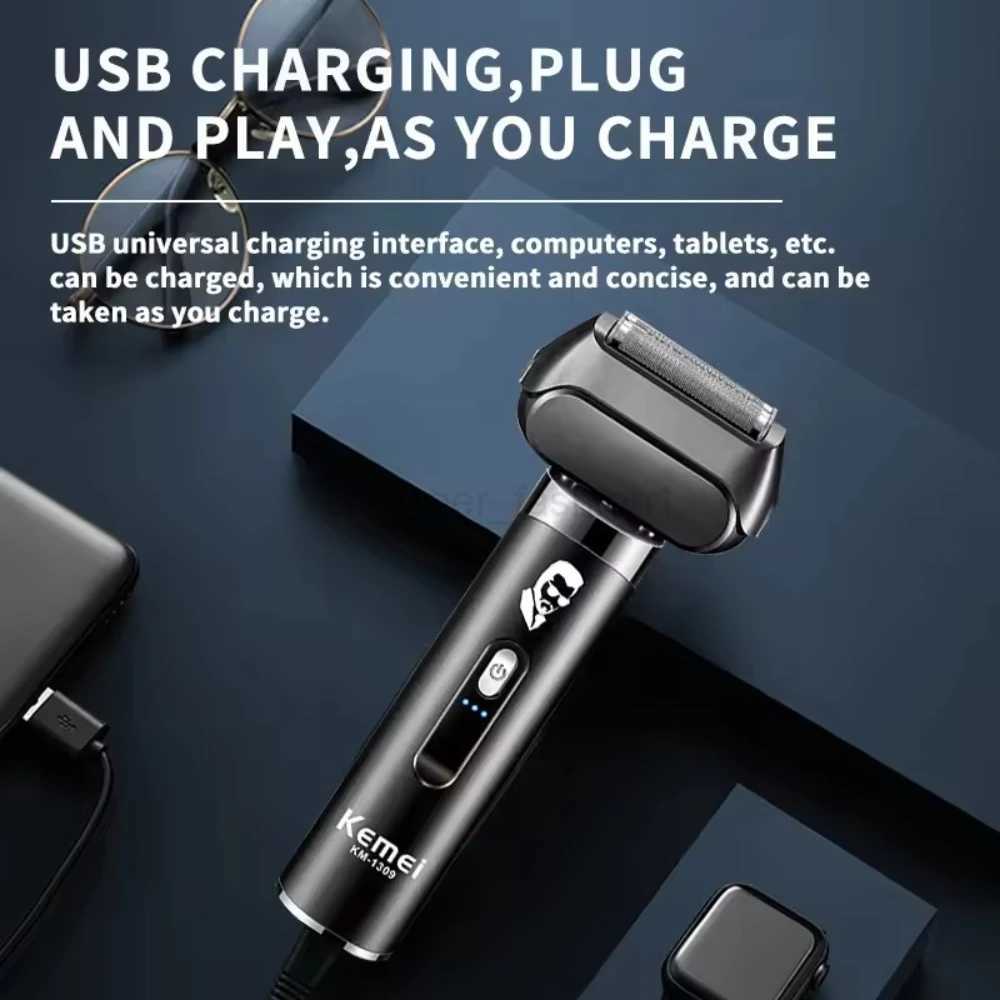 Kemei 4-Blade Professional Electric Shaver IPX7 Safety Razor Travel Portable Electric Shaving Household Beard Trimmer KM-1309B240709