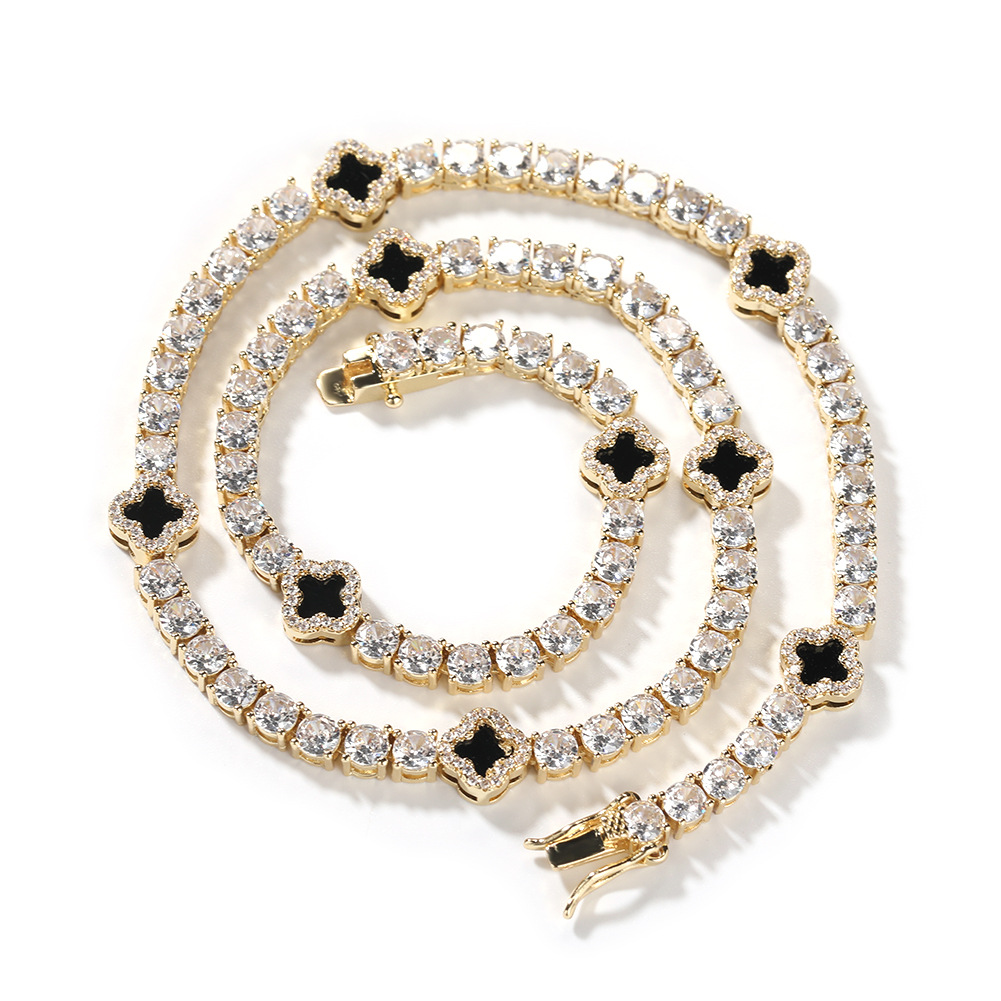 Hip Hop Cross Flower Tennis Chain Necklace Bracelet 5A Zircon Women Mens Jewelry