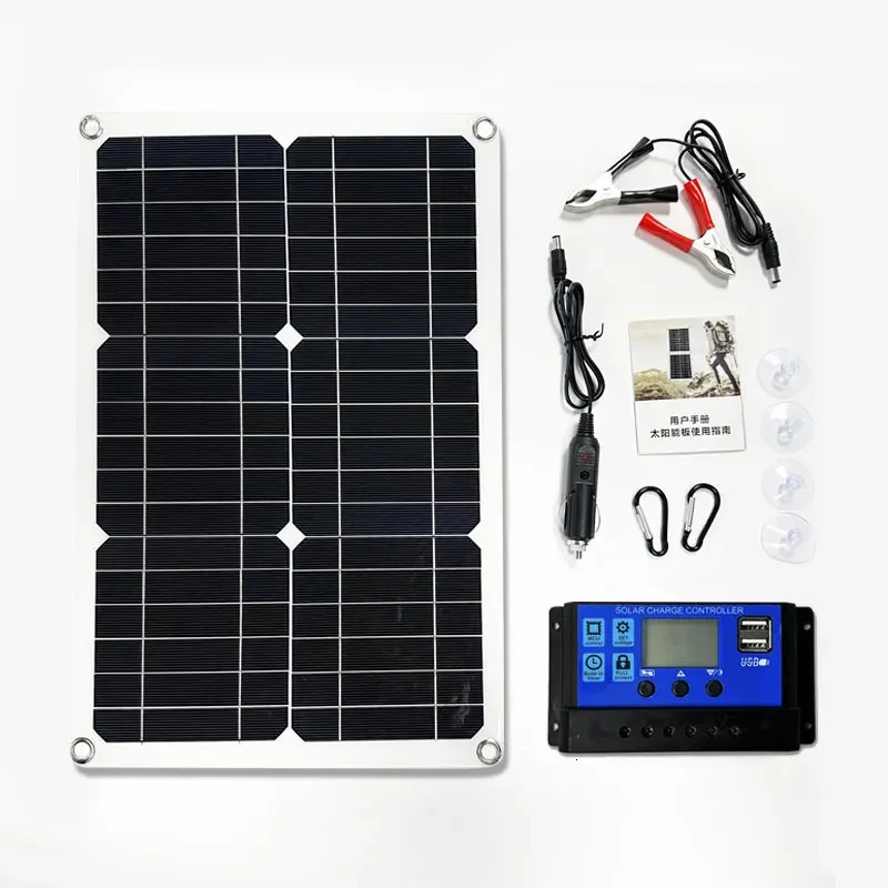 500W 12V Portable Solar Panel 18V Waterproof USB Port Power 5V Battery Charger Outdoor Camping Phone Bank 240711