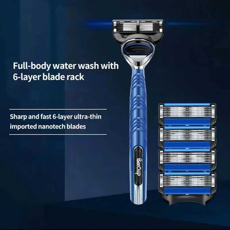 Razor Manual Shaver Six Layers of Blades Eight Replacement Cutter Heads With Knife Holder For Men Razor Old Style BladesB240709