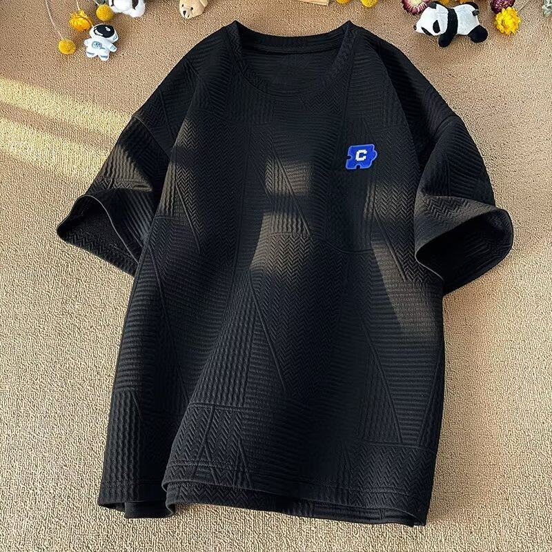 Man Tshirt Korean Oversized Loose White Summer Baggy Waffle Short Sleeve Bu T Shirt Men