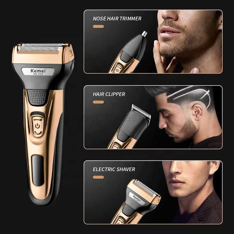 Kemei KM-1429 3 In 1 Electric Beard Shaver Professional Nose Trimmer Detachable Blade Mens Multifunctional Hair Cutting MachineB240709