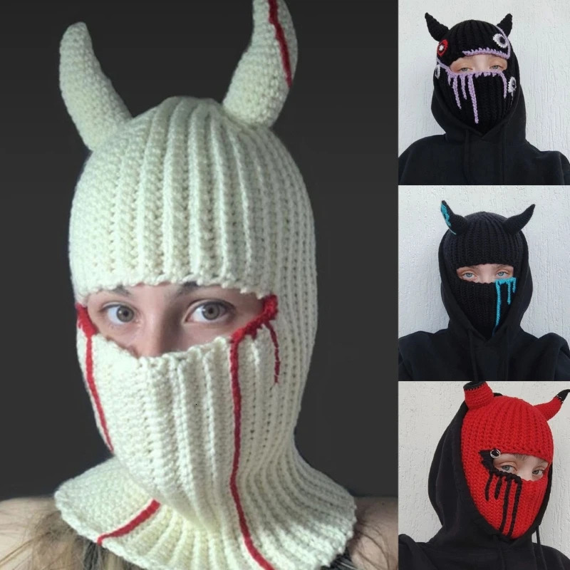 Halloween Balaclava Little Devil Hat Devil Horn Balaclava Masquerade Halloween Party Hat Funny Hooded Beanie Mask 240717
