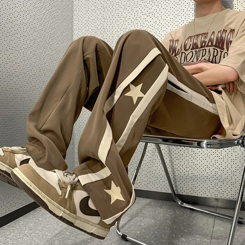 Y2K Star Sweatpants Men Black Sports Pants Wide Leg Trousers Male Japanese Streetwear Hip Hop Graphic Loose Casual 240717