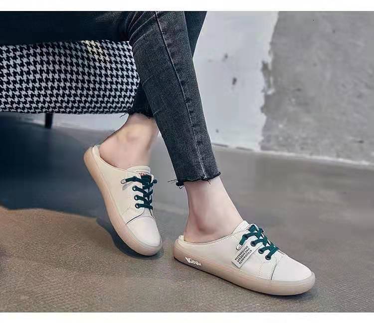 Designer Women's Baotou Half Slippers White Shoes New Korean Edition Casual Versatile Student Shoes