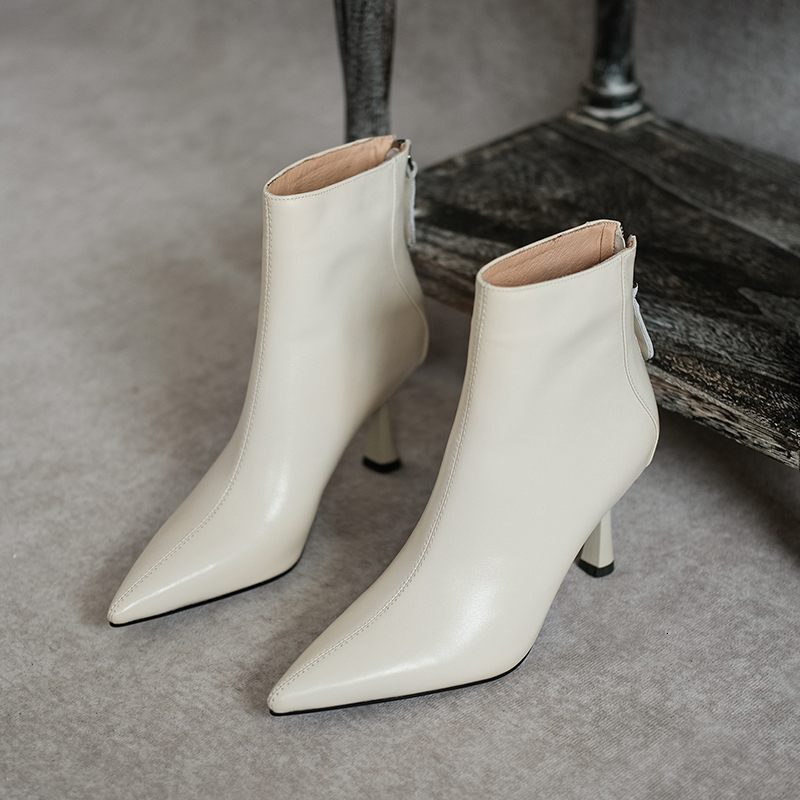 Krazing Pot Big Size 42 Cow Leather Pointed Toe High Heels Chic Design Concise Winter Spring Shoe Dress Warm Wedding Ankle Boots