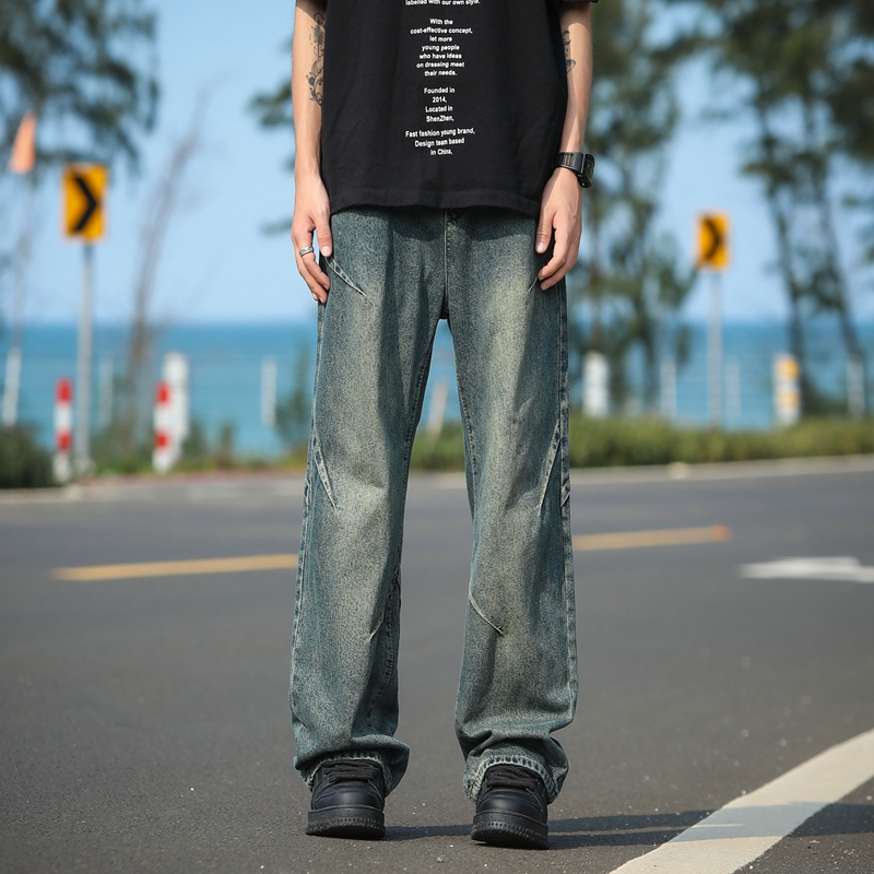 2024Wide jeans, loose fitting straight leg new American high street men's pants, autumn and winter workwear pants