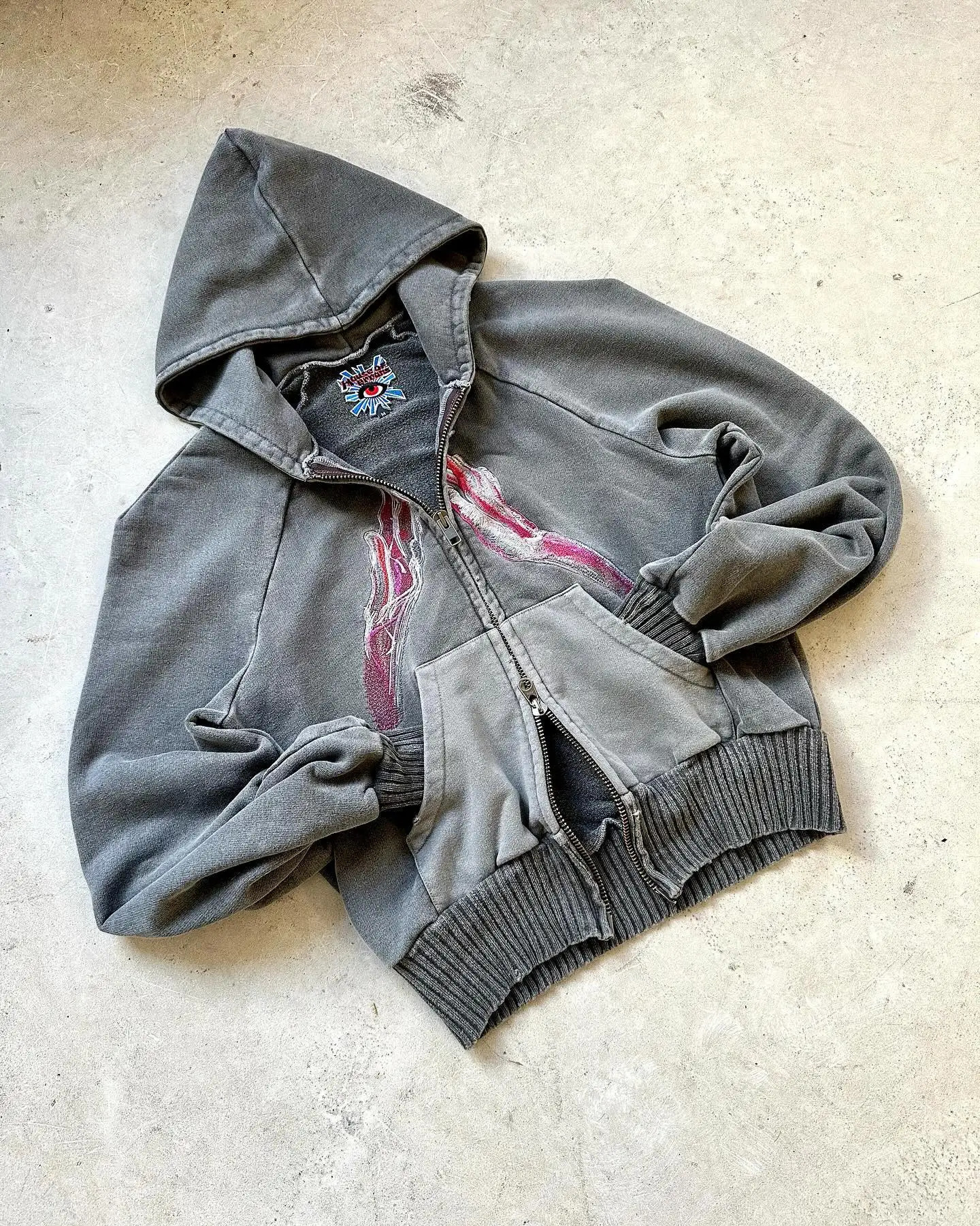 Goth Sweatshirt Zip Up Hoodie Y2k Plus Velvet Harajuku Hip Hop Oversized Pattern Hooded Tops Men and Women Hoodies Streetwear 240708
