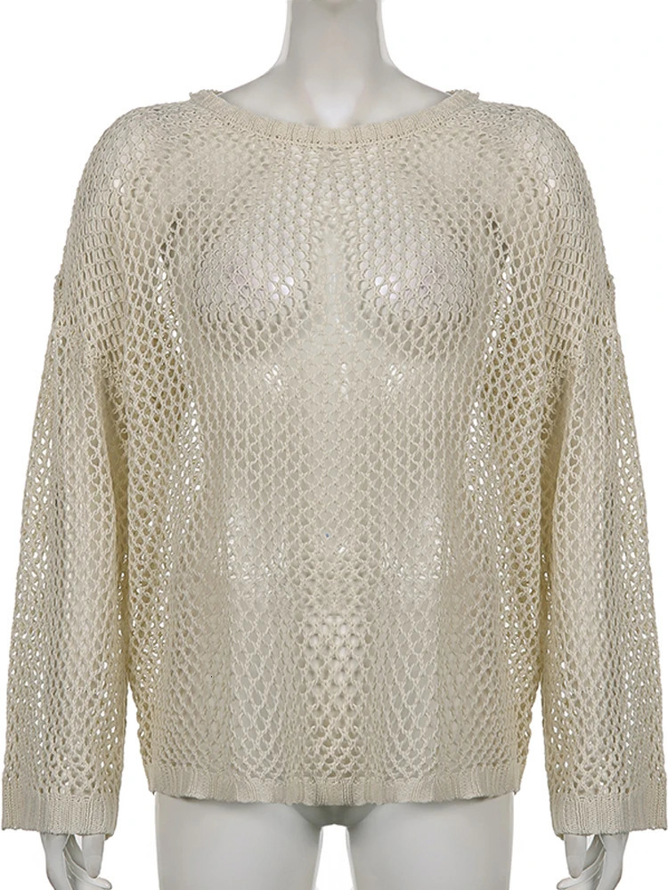 HEYounGIRL Vintage Casual Knit Sweater T-shirt Long Sleeve Y2K Hollow Out Smock Tops Loose Pullovers Tee Fashion Streetwear 240716