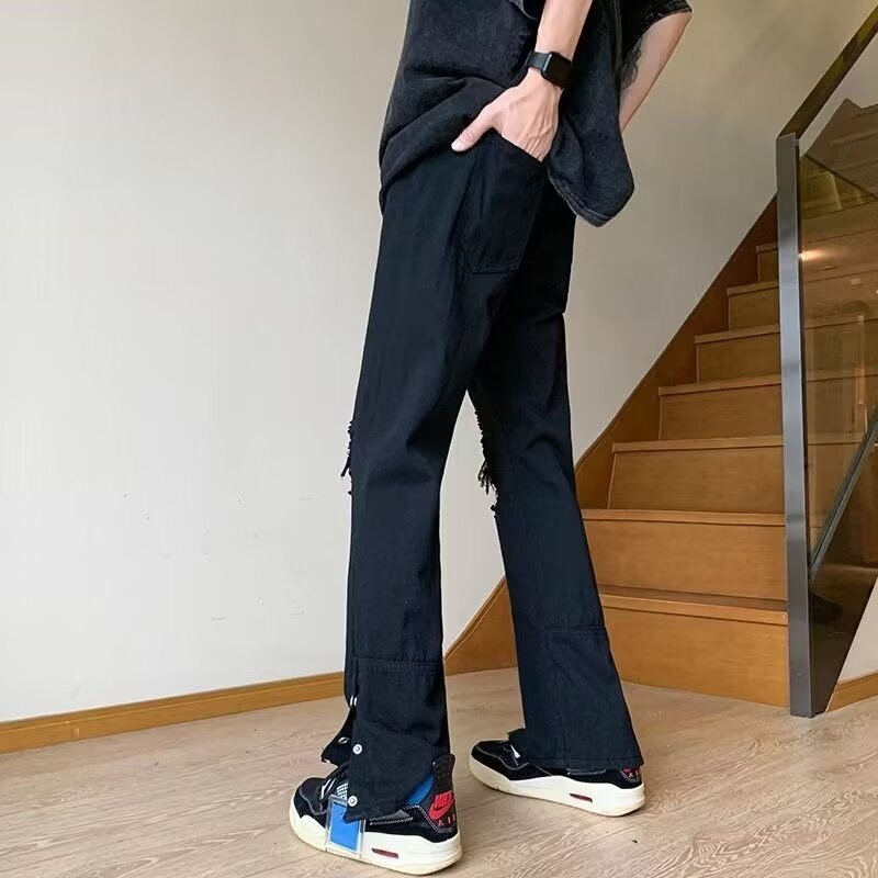American high street jeans men's 2024 autumn new straight leg plus floor length micro pull up pants trendy brand
