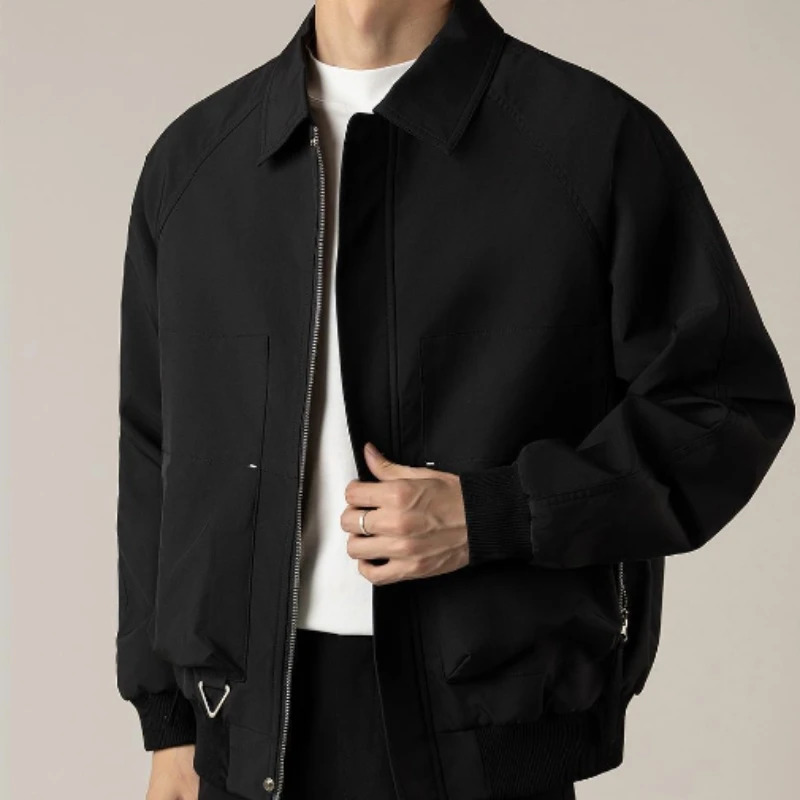 Mens elegant solid Brown black coat Loze Rappel plush top zipper short jacket vintage street wear 240709