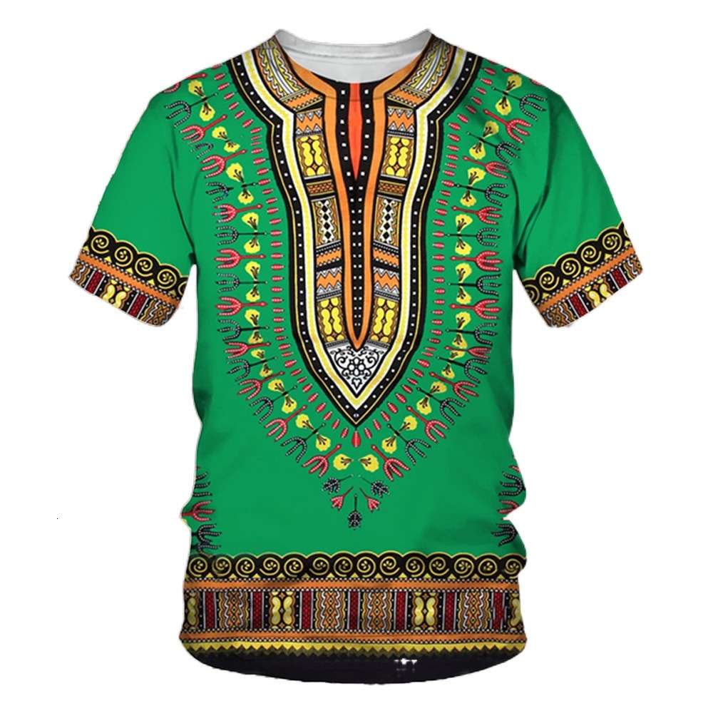 African Men's 3D Printed Dashiki T-shirt Traditional Short Sleeved Casual Street Clothing Retro Ethnic S