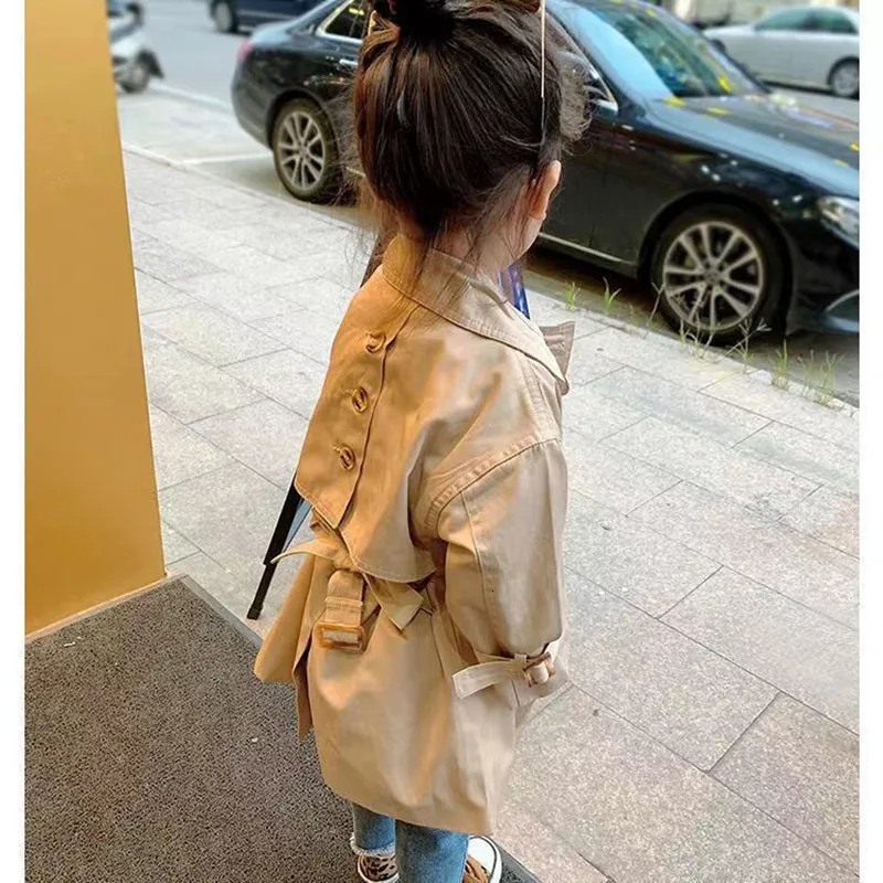 FaShion Baby Girls Trench Coat Mid Length Autumn Childrens British Style Coat Baby Clothing Korean Version Coat 2-8Y 240710