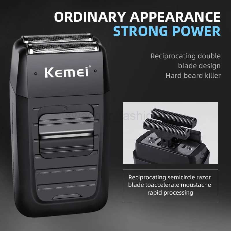 Kemei Rechargeable Cordless Shaver for Men Twin Blade Reciprocating Beard Razor Face Care Multifunction Strong Trimmer KM-1102Bn240709