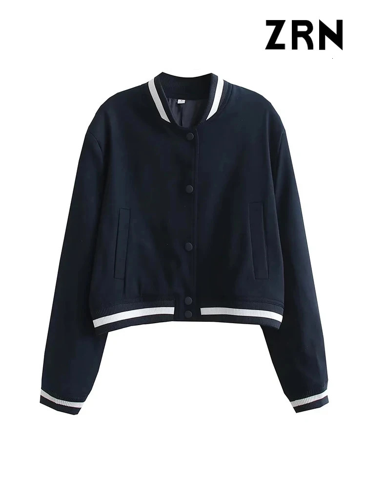 ZRN Women Fashion With Pockets Bomber Jacket Coat Vintage Long Sleeve Front Button Female Outerwear Chic Tops 240715