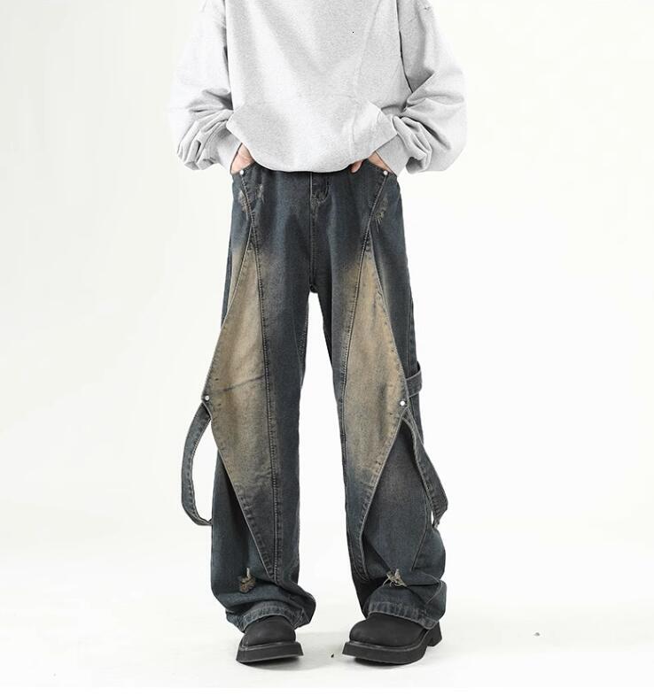 ABFR American deconstructive workwear jeans, spring and autumn patchwork, high-end feel, straight leg loose pants, children's clothing