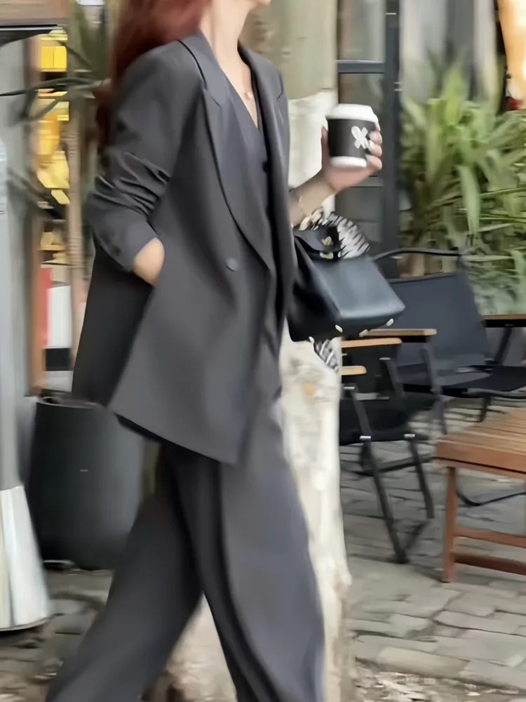 Korean Fashion Women Business Blazer 3 Pieces Set Elegant Casual Jackets Coat Sleeveless Vest and Pant Suit Female Clothes 240712