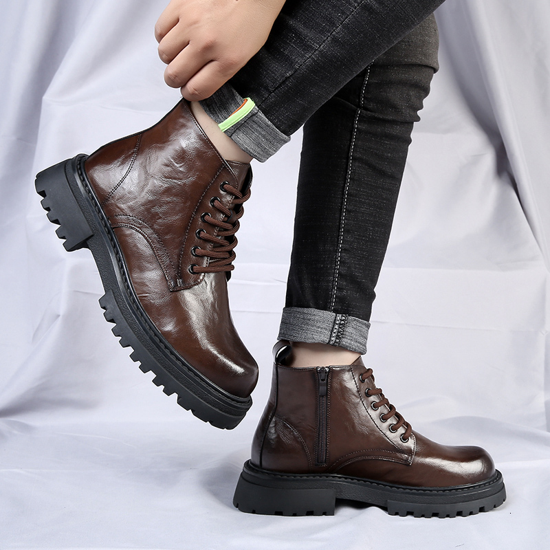 WAERTA Men's Leather Spring And Autumn Leisure Soft Bottom Comfortable Outdoor Tooling British Fashion Boots