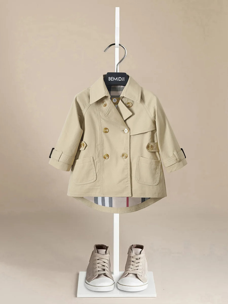 Fashion Baby Girl Boy Trench Short Back Infant Toddler Kid Windbreak Jacket Autumn Spring Child Dust Coat Baby Outwear Clothes 240716