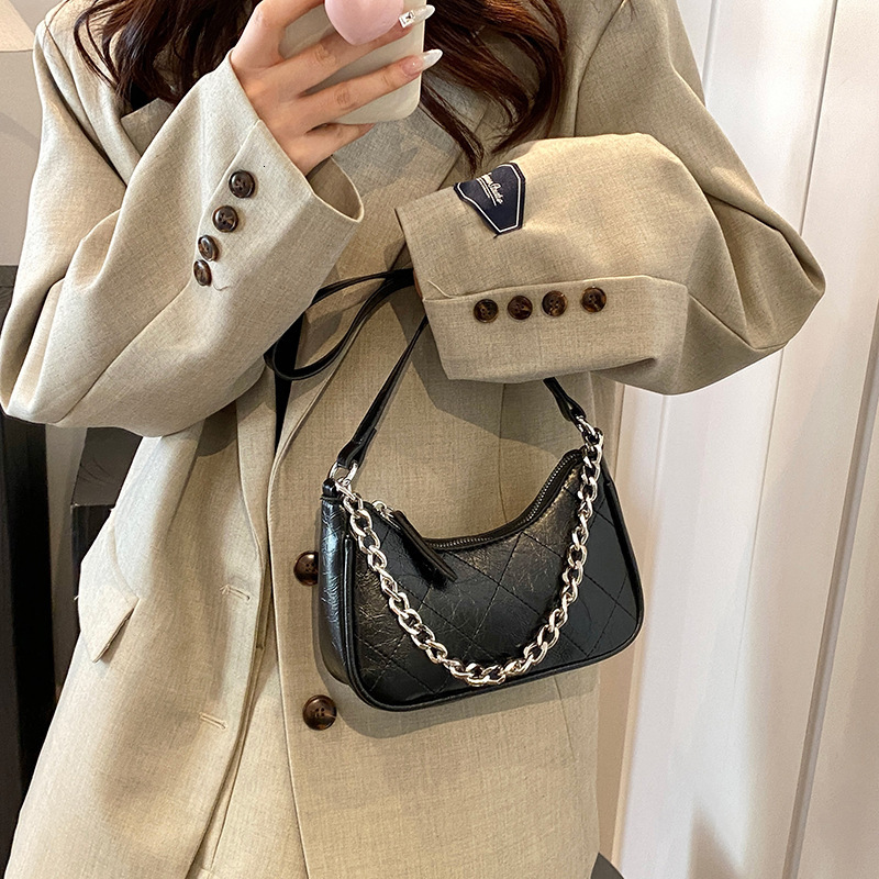French niche texture underarm women's 2024 new fashion chain diamond grid handbag single shoulder crossbody bag H7.18#28