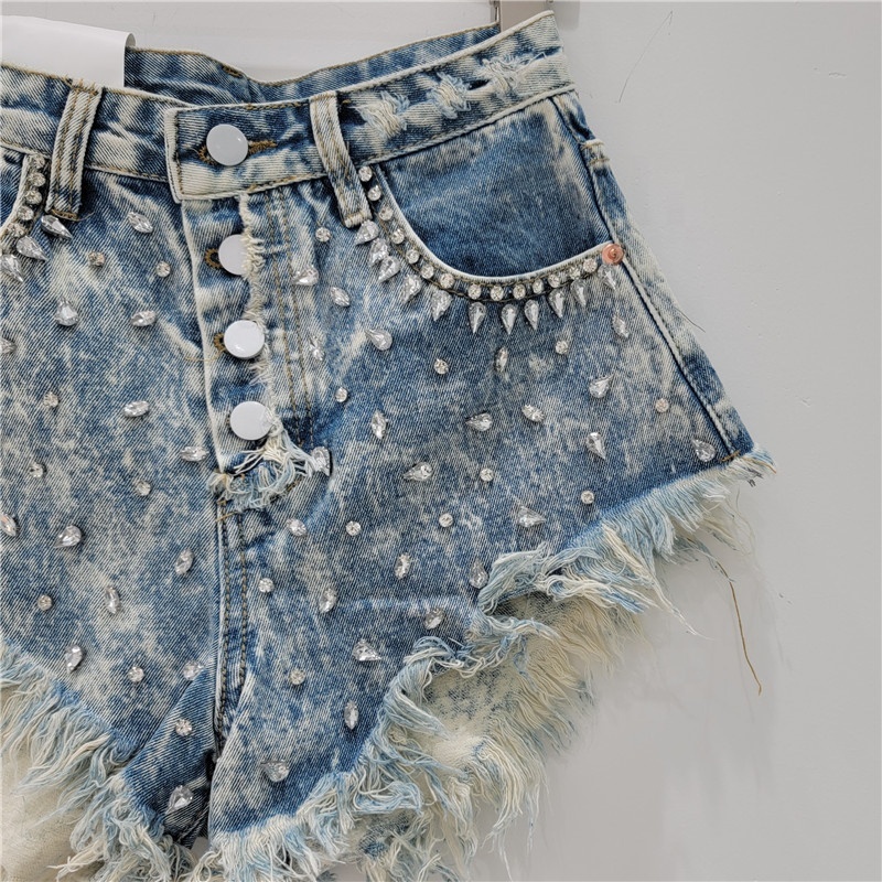 Rhinestone Tassel High Waisted Denim Shorts