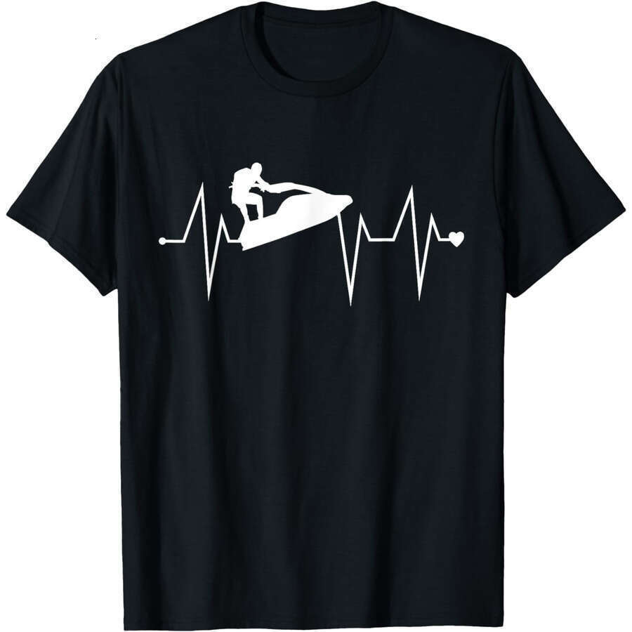 Designer Mens Womens T shirts Funny Jet Ski Water Skier Heartbeat Heart Pulse Rate EKG T-Shirt Tees Tops Fashion Clothes Free shipping