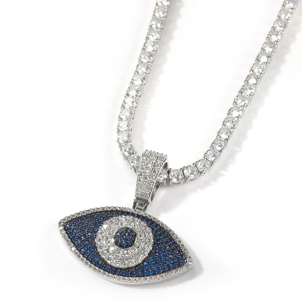 Hip Hop Colorful 5A Zircon Eye Pendant Necklace Gold Plated Women Men Jewelry