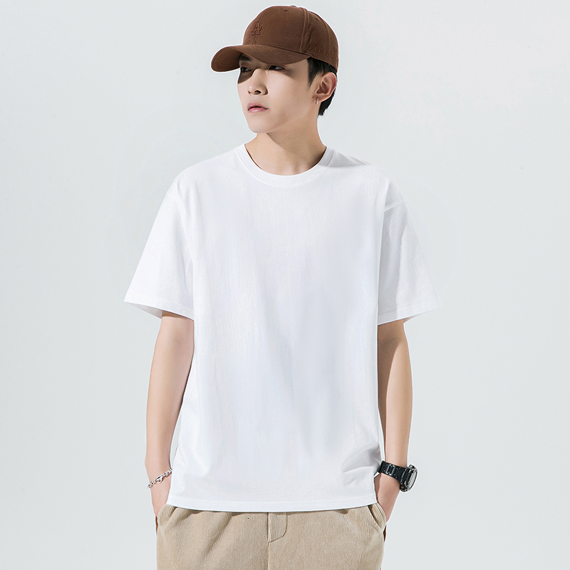 loose T-shirt half men's pure short sleeved small drop shoulder combed cotton 200g plus size 12 color data style F718#13.72