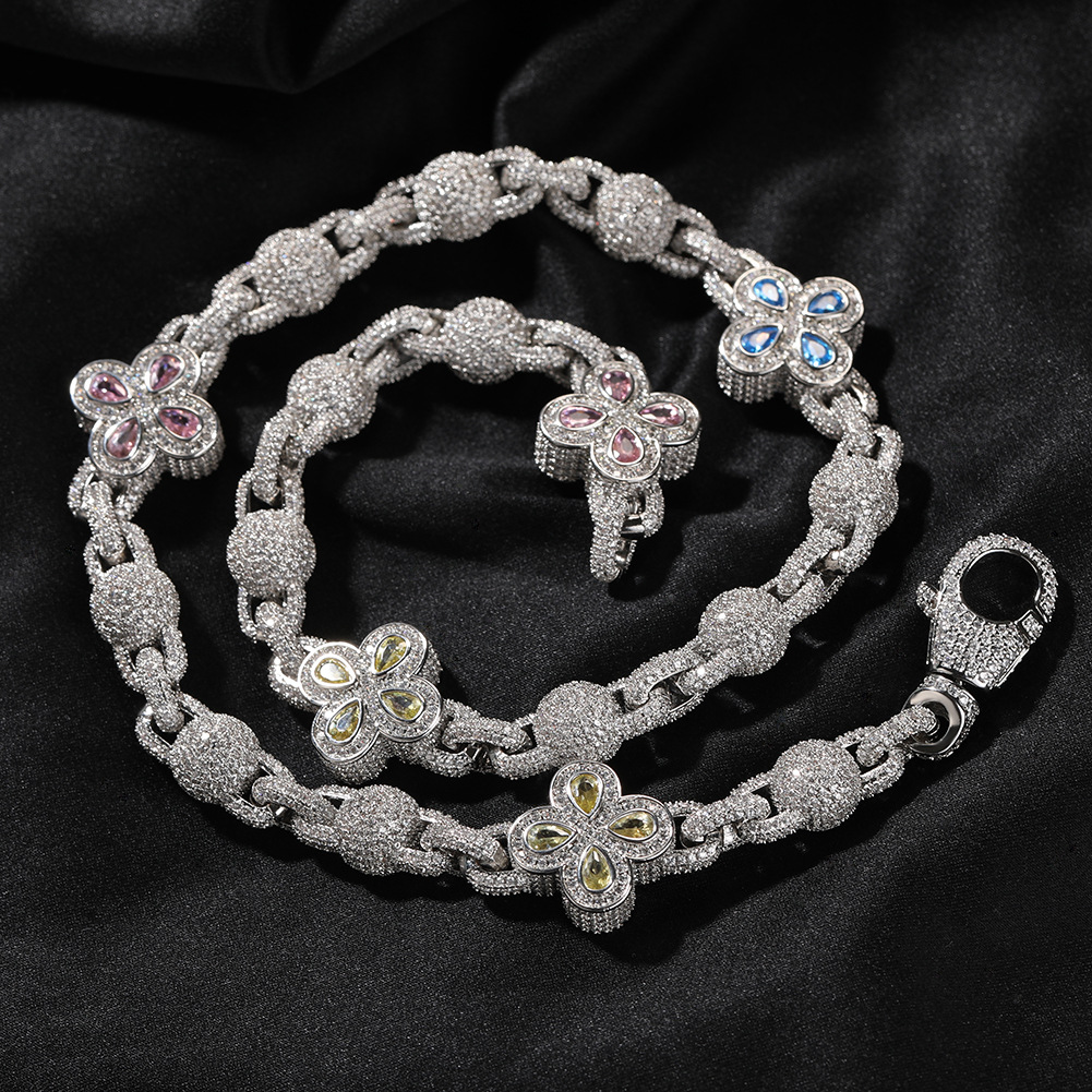 Hip Hop Cross Flower Cuban Chain Necklace Bracelet Jewelry Set 18K Gold Plated 5A Zircons Women Mens Jewelry