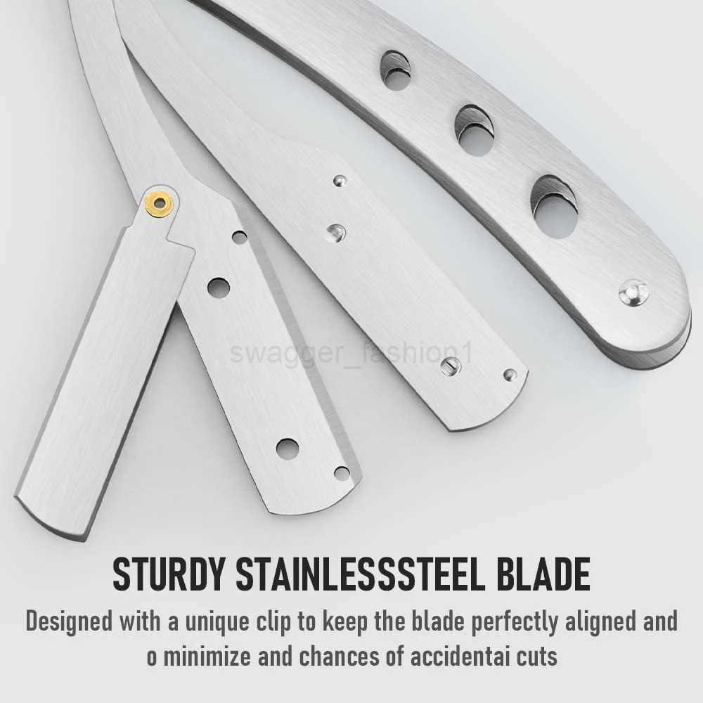 1set Shaving Trimming Knife Holder with 10pcs Shaving Blades Haircut Beard Eyebrow Shaver Tool Manual Folding Barber Knife KitB240709