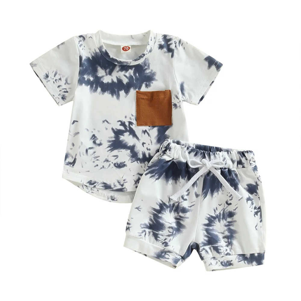 Clothing Sets Summer Baby Boys Suit Tie-dye Print Short Sleeve Crew Neck T-shirt + Elastic Waist Shorts 2Pcs Infant Sets Toddler Clothes 3I3Z