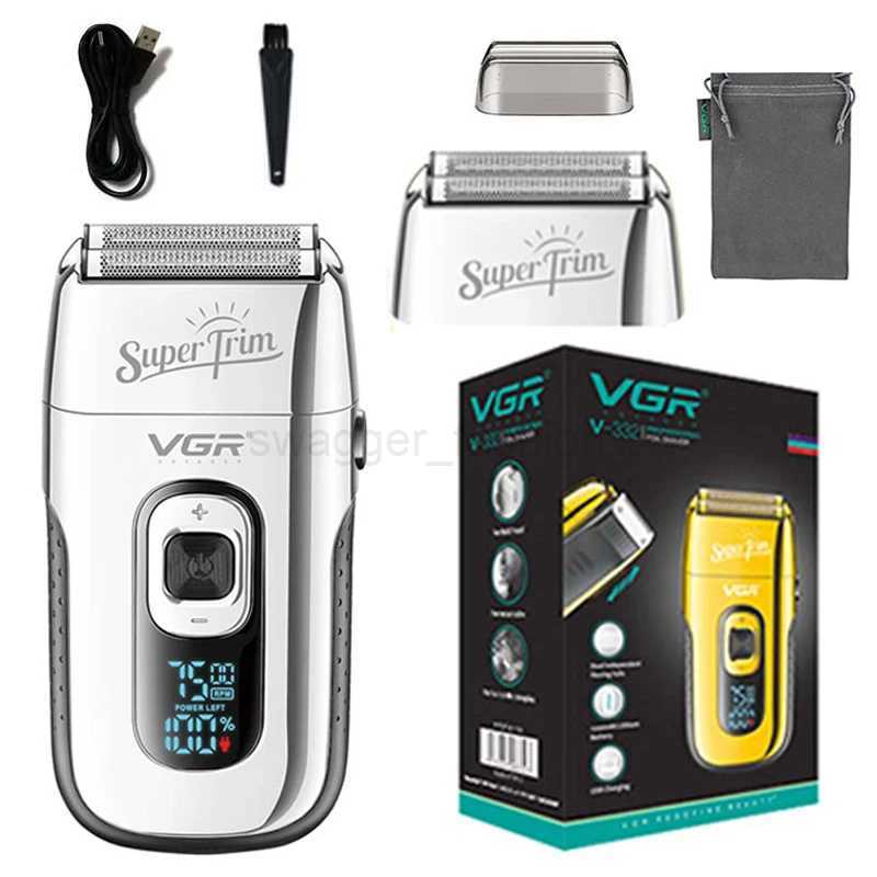 VGR 3-Speed Rechargeable Beard Electric Shaver For Men Hair Razor Bald Head Fade Shaving Machine Finishing Tool With Extra MeshB240709