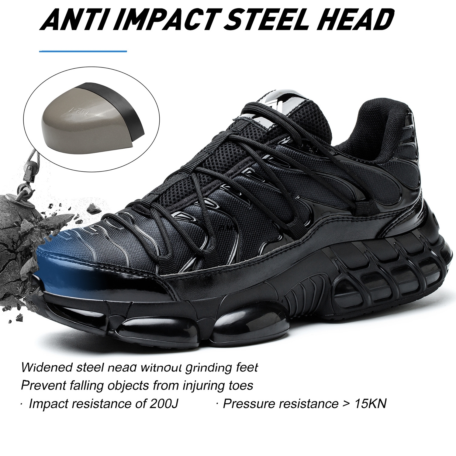 Air Cushion Men Steel Toe Sneaker Puncture Proof Sport Shoes Man Safety Black Male Work Boots Plus Size