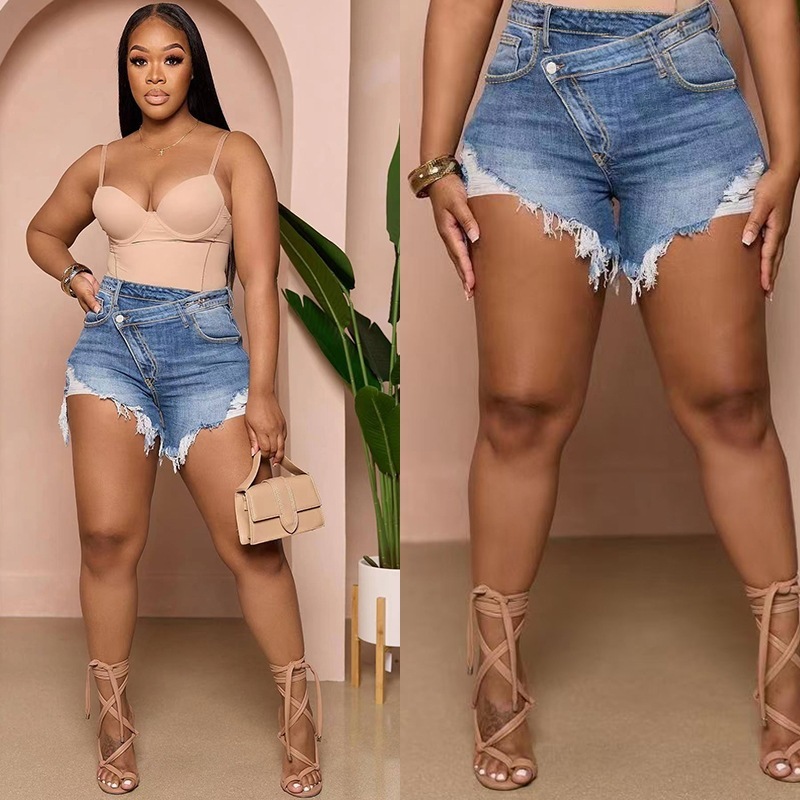 Spring/Summer 2024 new women's fashion sexy fringe slim hot pants Street wear commuter denim shorts