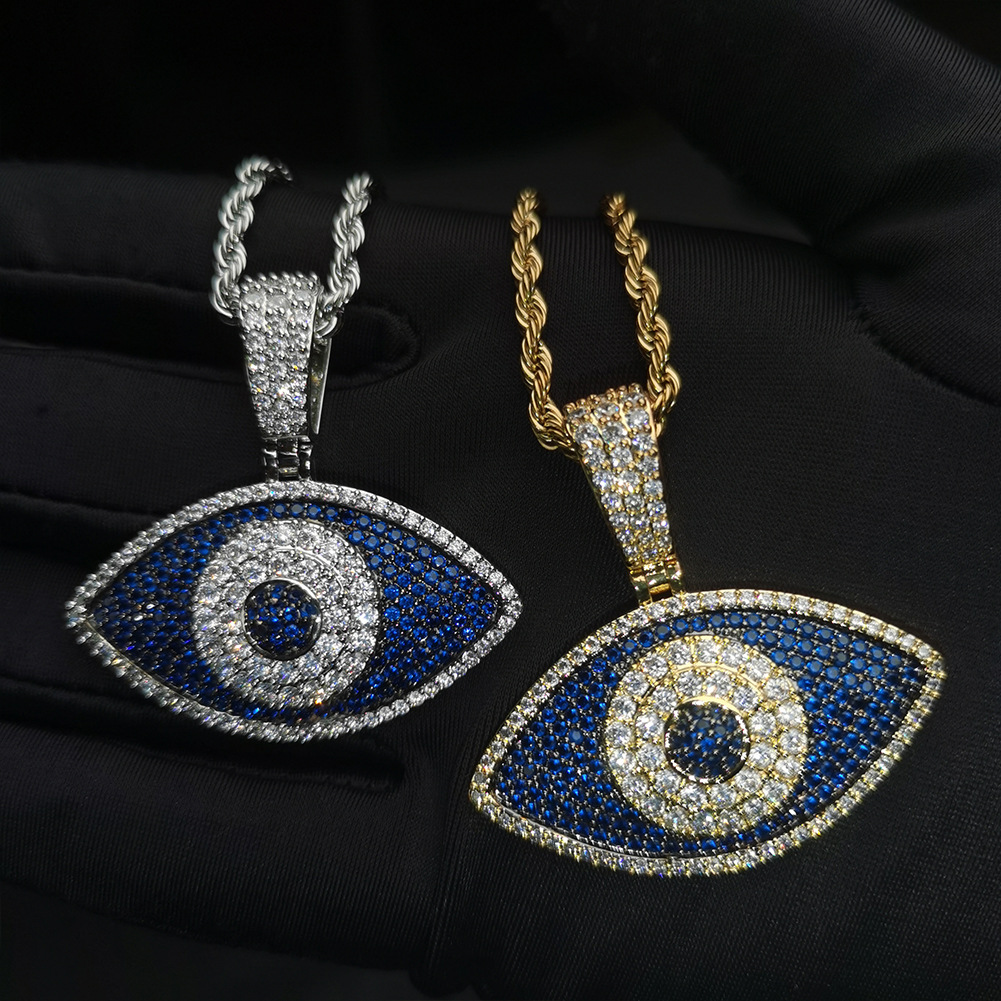 Hip Hop Colorful 5A Zircon Eye Pendant Necklace Gold Plated Women Men Jewelry